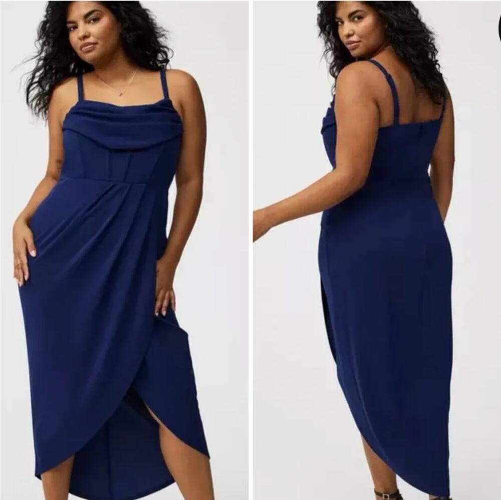 Torrid Tulip Hem Bustier Midi Dress in Medieval Blue size 24